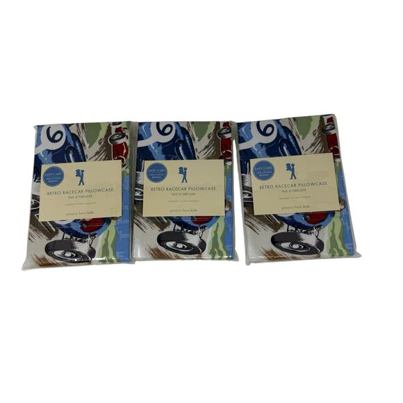 Pottery Barn Kids Retro Racecar Pillowcase Standard Size Cotton NEW LOT OF 3 - Picture 10 of 10